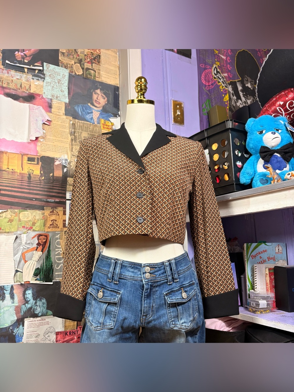 Vintage Geometric Cropped Blazer